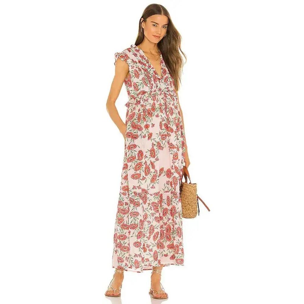 BANJANAN Constance Dress XS Dune Daisy Red Floral Cotton Maxi Dress - Picture 10 of 14